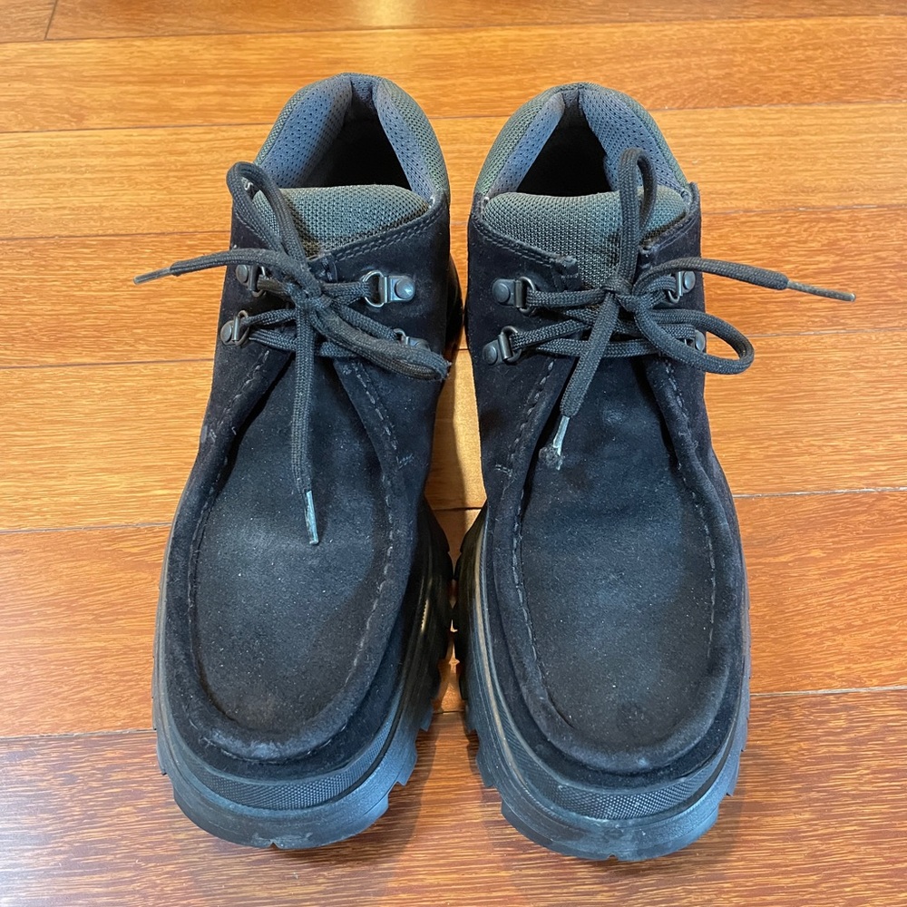Prada Mens Tyrolean Brixxen Hiking Boots Black Leather Vintage Derby